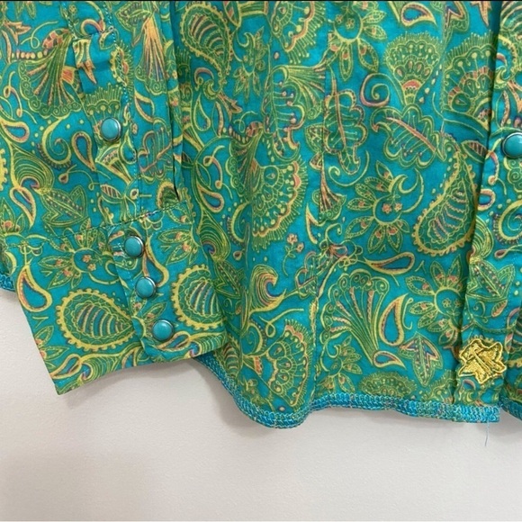 Tin Haul blouse summer spring 100% cotton light snap button down shirt green - Picture 2 of 15